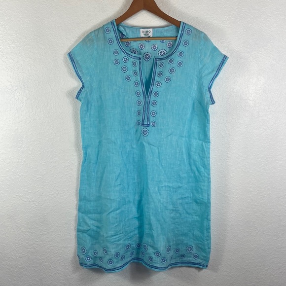 HIHO Dresses & Skirts - Like new HIHO 💯 Linen Embroidered Rachel Dress Swim cover L